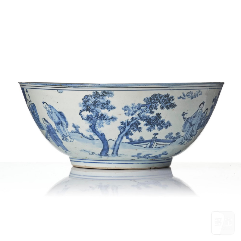 A large blue and white 'figural' bowl, - 图2